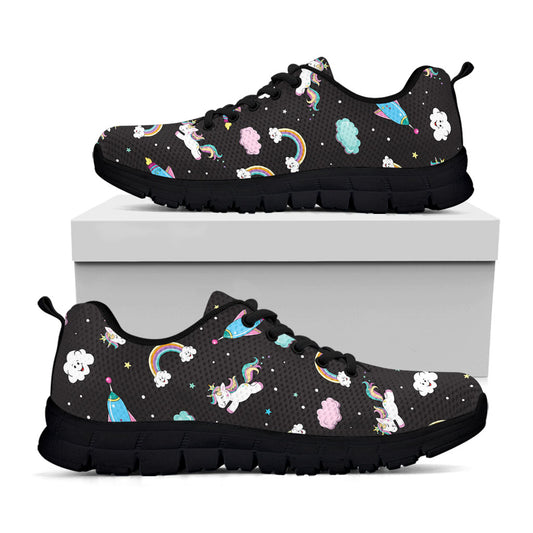 Star Space Unicorn Pattern Print Black Running Shoes