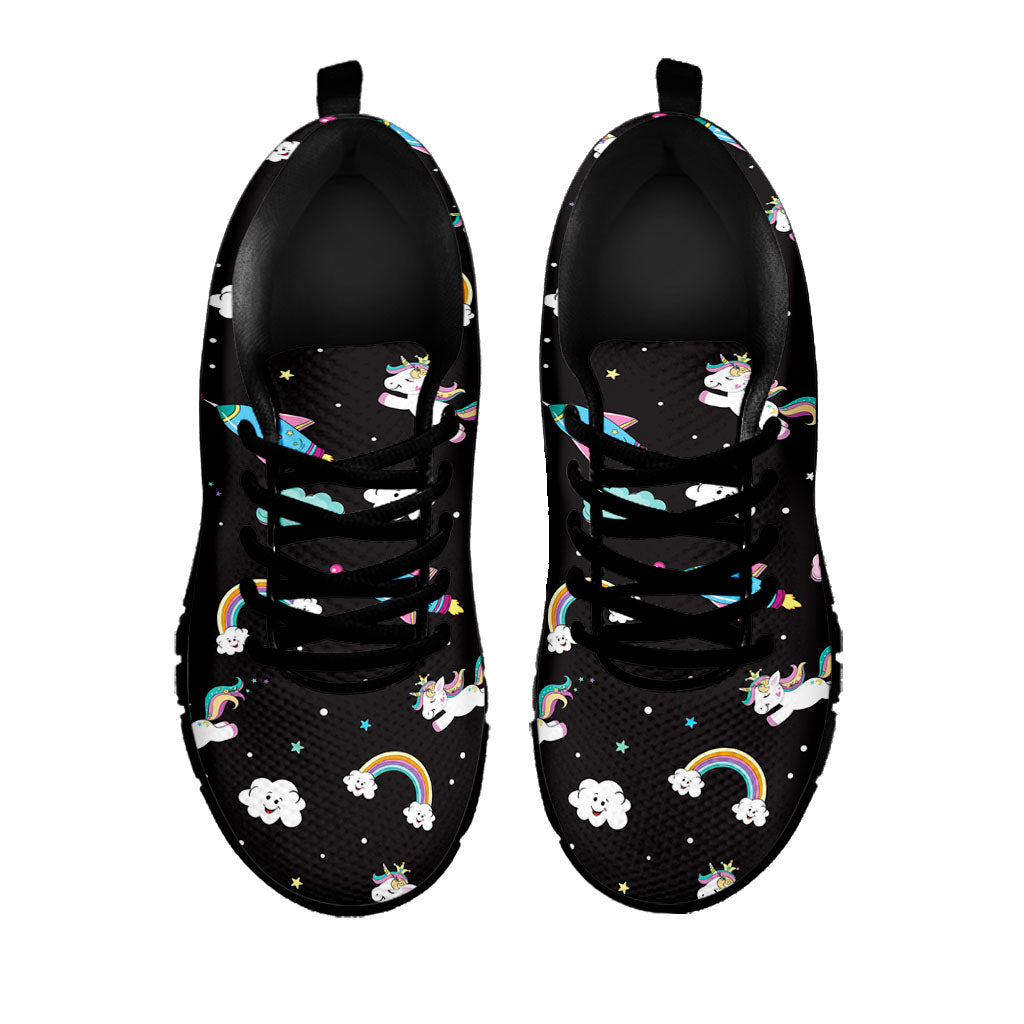Star Space Unicorn Pattern Print Black Running Shoes
