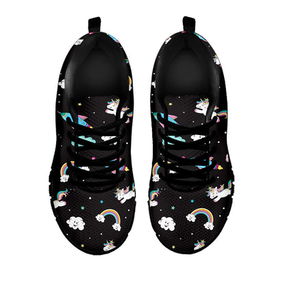 Star Space Unicorn Pattern Print Black Running Shoes