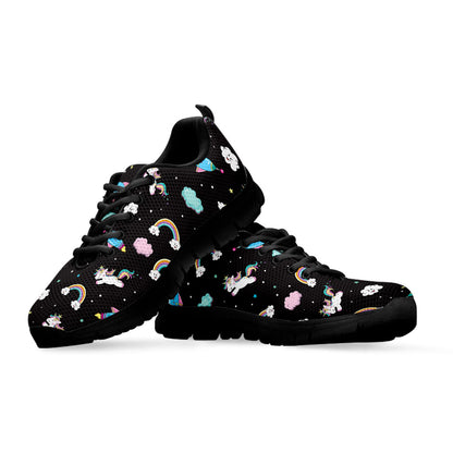 Star Space Unicorn Pattern Print Black Running Shoes