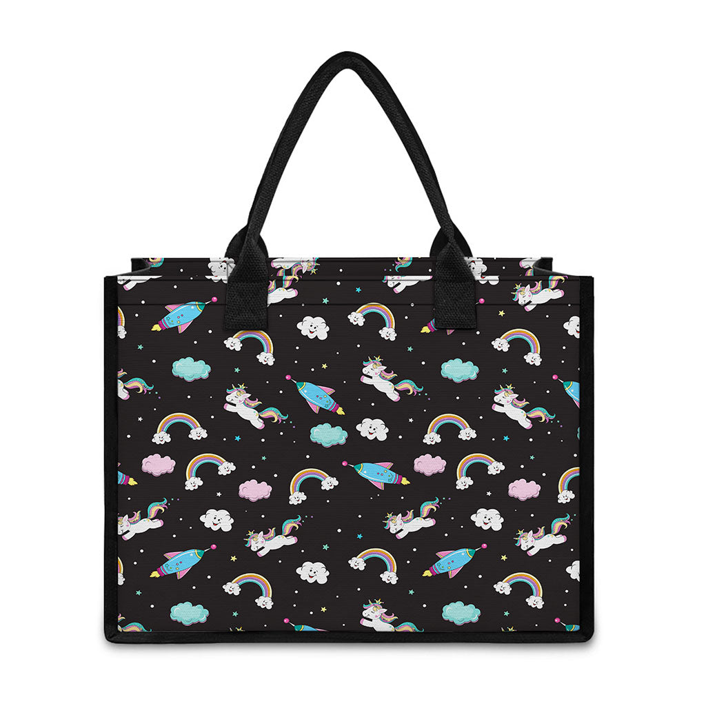 Star Space Unicorn Pattern Print Canvas Tote Bag
