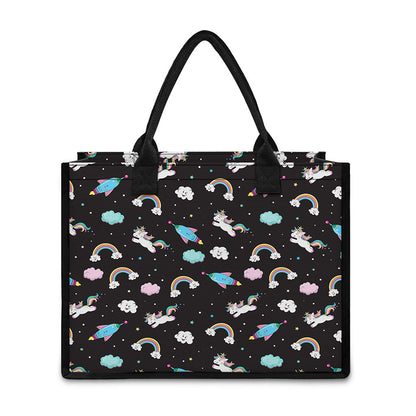 Star Space Unicorn Pattern Print Canvas Tote Bag
