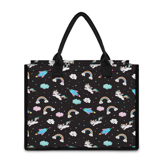 Star Space Unicorn Pattern Print Canvas Tote Bag