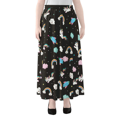 Star Space Unicorn Pattern Print Chiffon Maxi Skirt