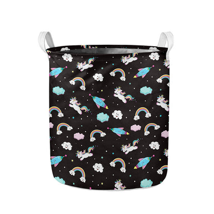 Star Space Unicorn Pattern Print Collapsible Laundry Basket