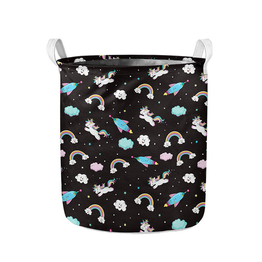 Star Space Unicorn Pattern Print Collapsible Laundry Basket