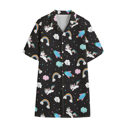 Star Space Unicorn Pattern Print Cotton Hawaiian Shirt