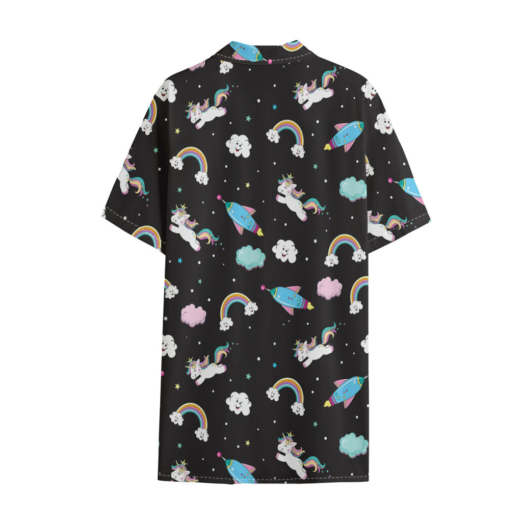 Star Space Unicorn Pattern Print Cotton Hawaiian Shirt