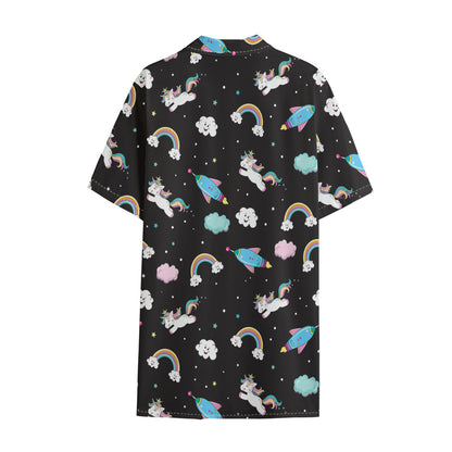 Star Space Unicorn Pattern Print Cotton Hawaiian Shirt