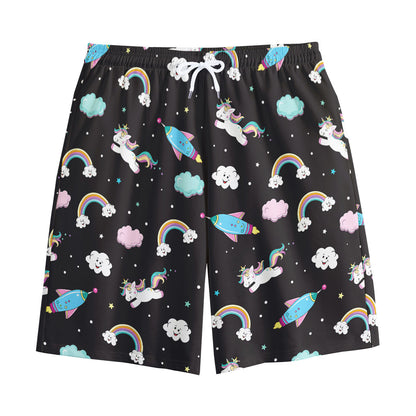 Star Space Unicorn Pattern Print Cotton Shorts