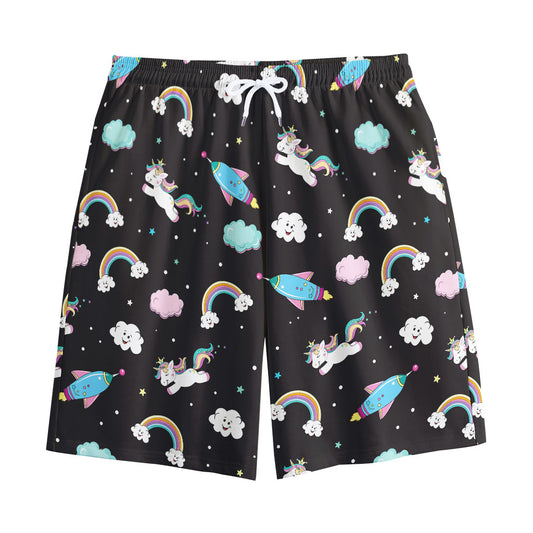 Star Space Unicorn Pattern Print Cotton Shorts