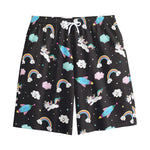 Star Space Unicorn Pattern Print Cotton Shorts
