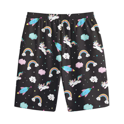Star Space Unicorn Pattern Print Cotton Shorts
