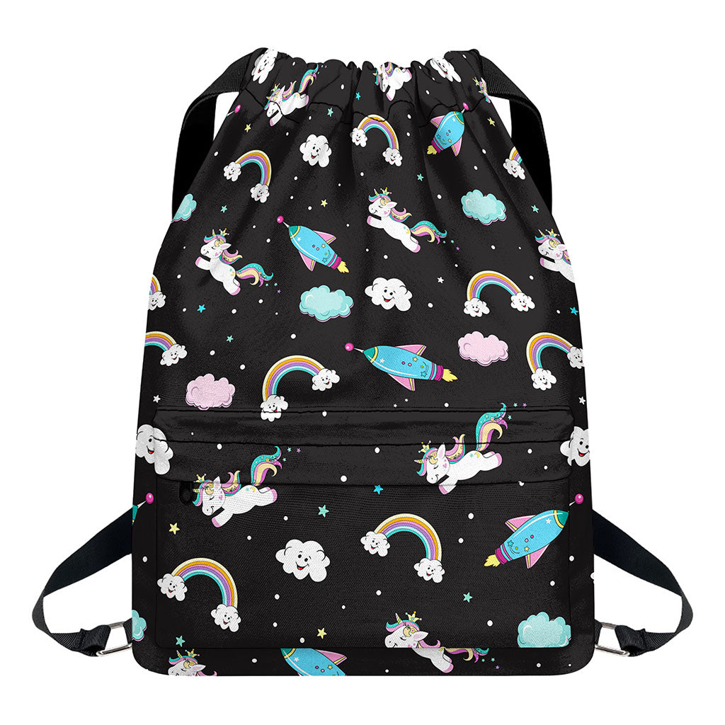 Star Space Unicorn Pattern Print Drawstring Backpack
