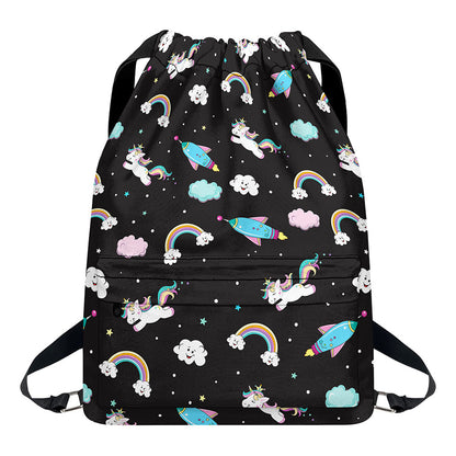 Star Space Unicorn Pattern Print Drawstring Backpack