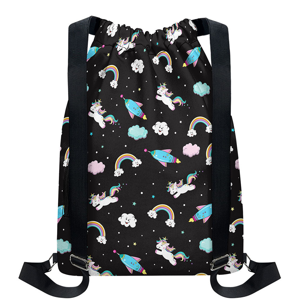 Star Space Unicorn Pattern Print Drawstring Backpack