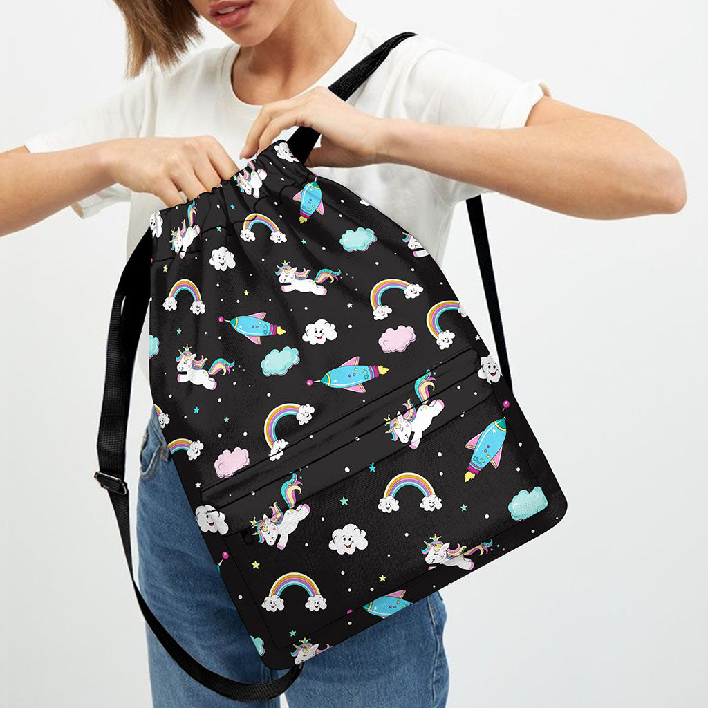Star Space Unicorn Pattern Print Drawstring Backpack