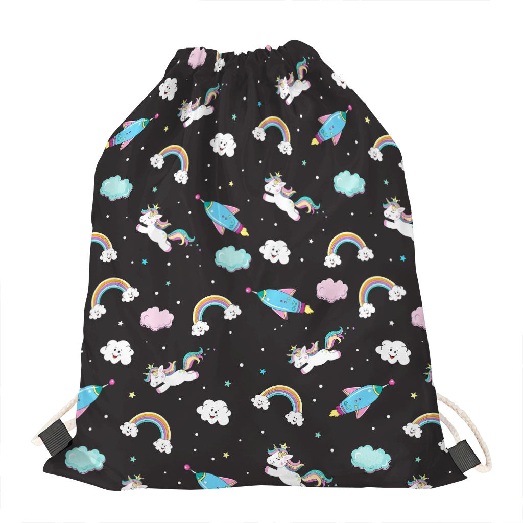 Star Space Unicorn Pattern Print Drawstring Bag