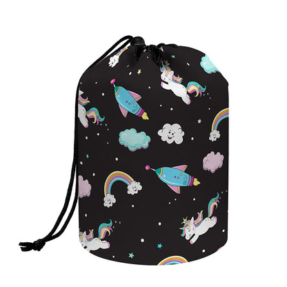 Star Space Unicorn Pattern Print Drawstring Makeup Bag