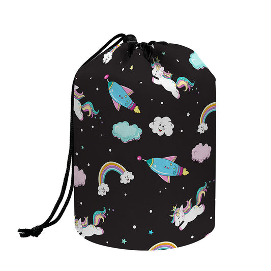 Star Space Unicorn Pattern Print Drawstring Makeup Bag