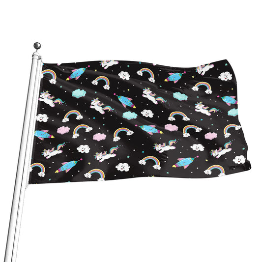 Star Space Unicorn Pattern Print Flag