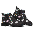 Star Space Unicorn Pattern Print Flat Ankle Boots