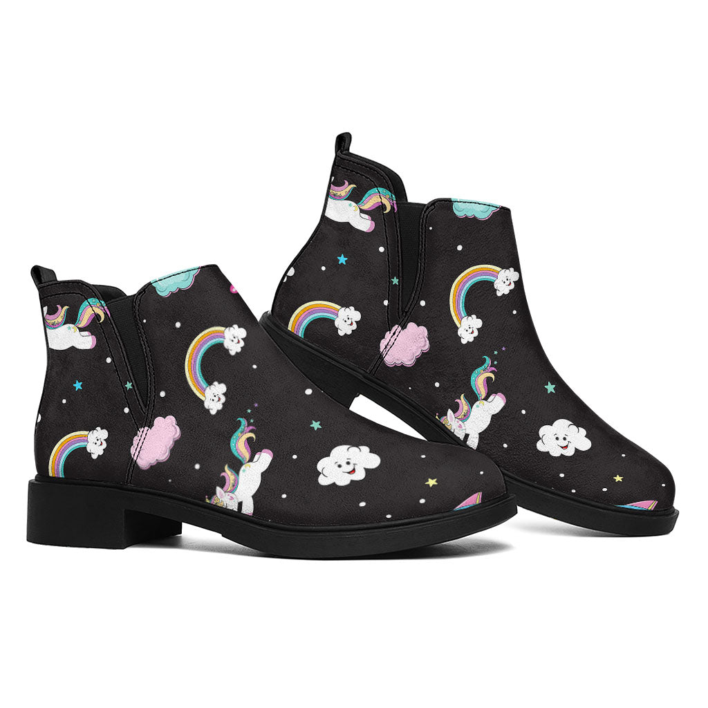 Star Space Unicorn Pattern Print Flat Ankle Boots