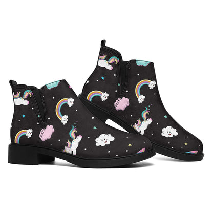 Star Space Unicorn Pattern Print Flat Ankle Boots