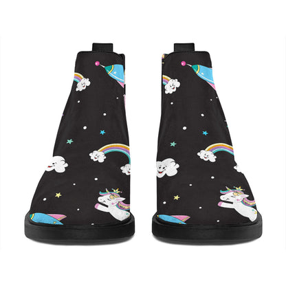 Star Space Unicorn Pattern Print Flat Ankle Boots