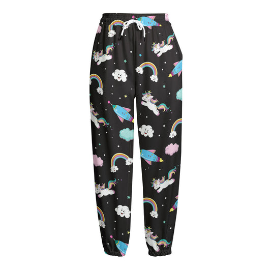 Star Space Unicorn Pattern Print Fleece Lined Knit Pants
