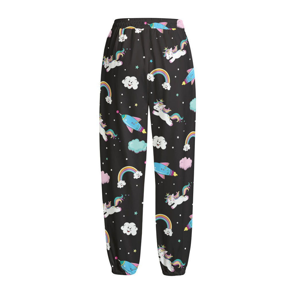 Star Space Unicorn Pattern Print Fleece Lined Knit Pants