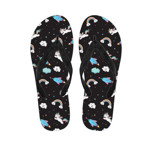 Star Space Unicorn Pattern Print Flip Flops