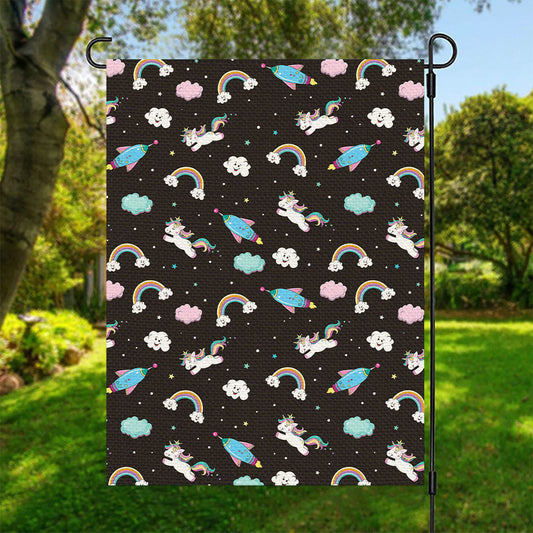 Star Space Unicorn Pattern Print Garden Flag