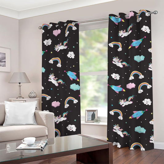 Star Space Unicorn Pattern Print Grommet Curtains