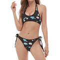 Star Space Unicorn Pattern Print Halter Scoop Tie Side Bikini