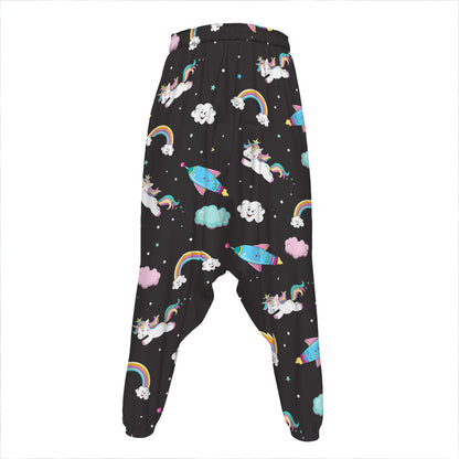 Star Space Unicorn Pattern Print Hammer Pants