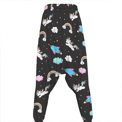 Star Space Unicorn Pattern Print Hammer Pants