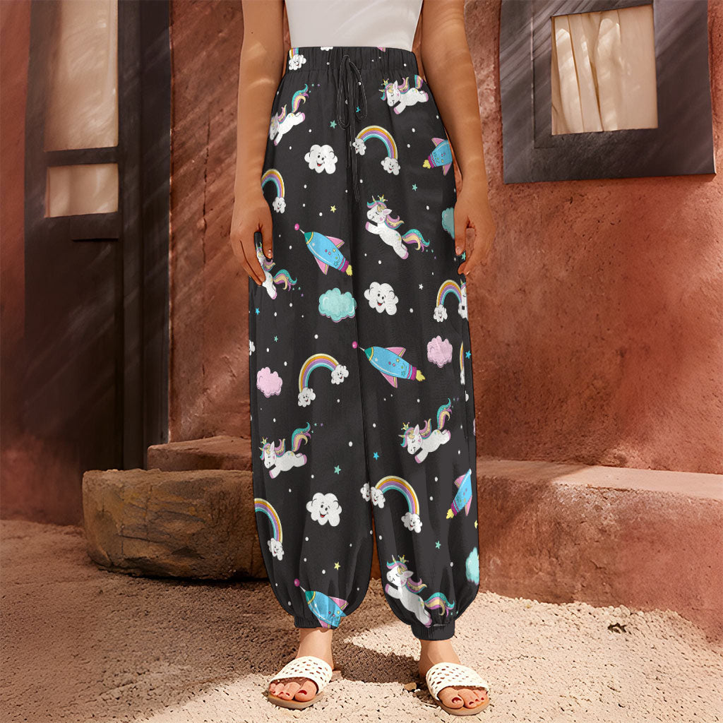 Star Space Unicorn Pattern Print Harem Pants