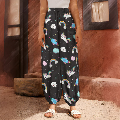 Star Space Unicorn Pattern Print Harem Pants