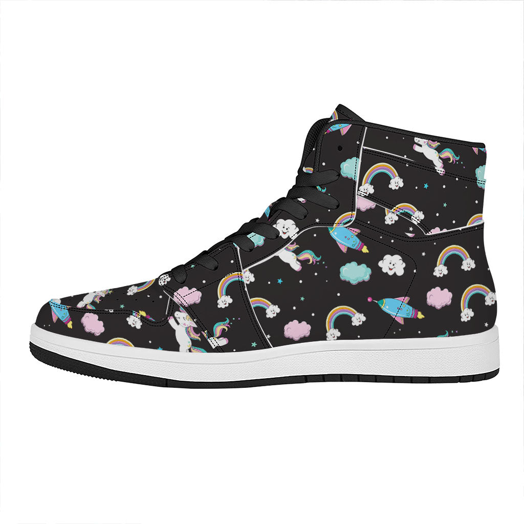 Star Space Unicorn Pattern Print High Top Leather Sneakers