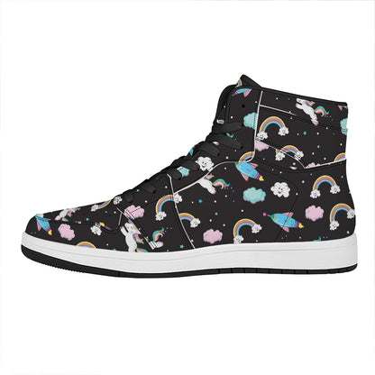Star Space Unicorn Pattern Print High Top Leather Sneakers