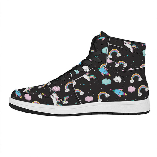 Star Space Unicorn Pattern Print High Top Leather Sneakers