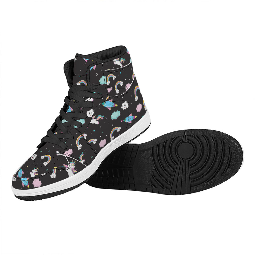 Star Space Unicorn Pattern Print High Top Leather Sneakers