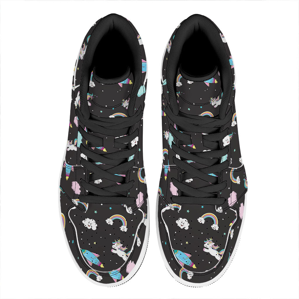 Star Space Unicorn Pattern Print High Top Leather Sneakers