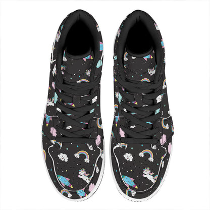 Star Space Unicorn Pattern Print High Top Leather Sneakers