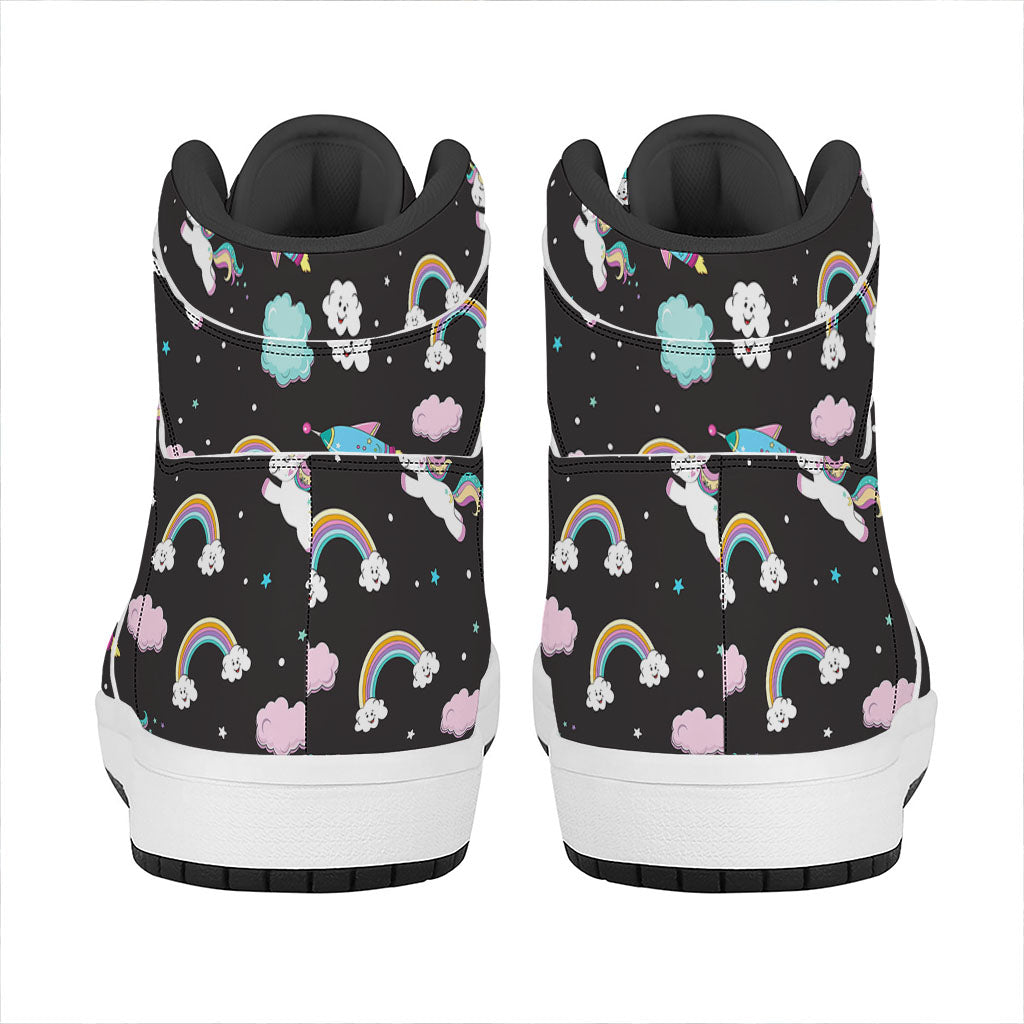 Star Space Unicorn Pattern Print High Top Leather Sneakers