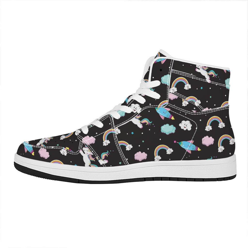 Star Space Unicorn Pattern Print High Top Leather Sneakers