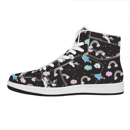 Star Space Unicorn Pattern Print High Top Leather Sneakers