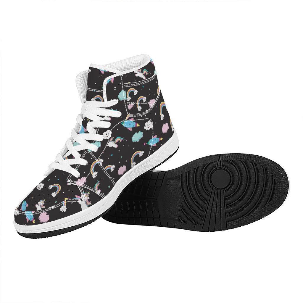 Star Space Unicorn Pattern Print High Top Leather Sneakers