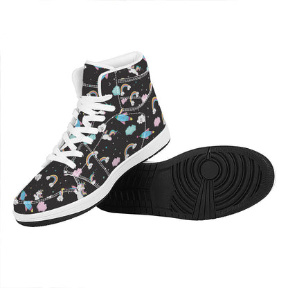 Star Space Unicorn Pattern Print High Top Leather Sneakers